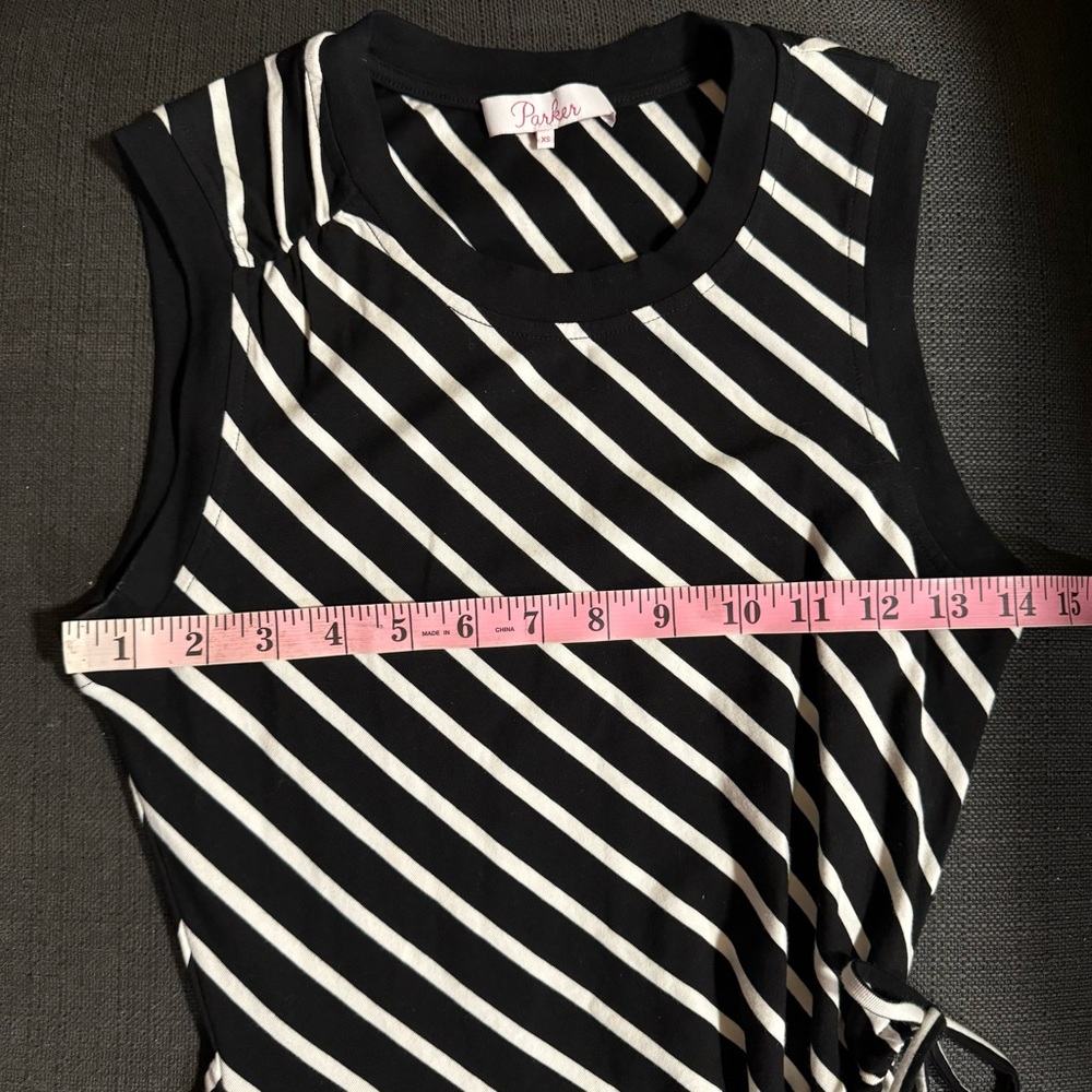 Parker ‘Nicola’ Sleeveless Asymmetrical Stripe Dress in Black/White Size XS - Picture 10 of 11